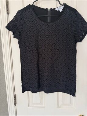 market and spruce Black Geometric Lace Short-Sleeve Blouse size medium